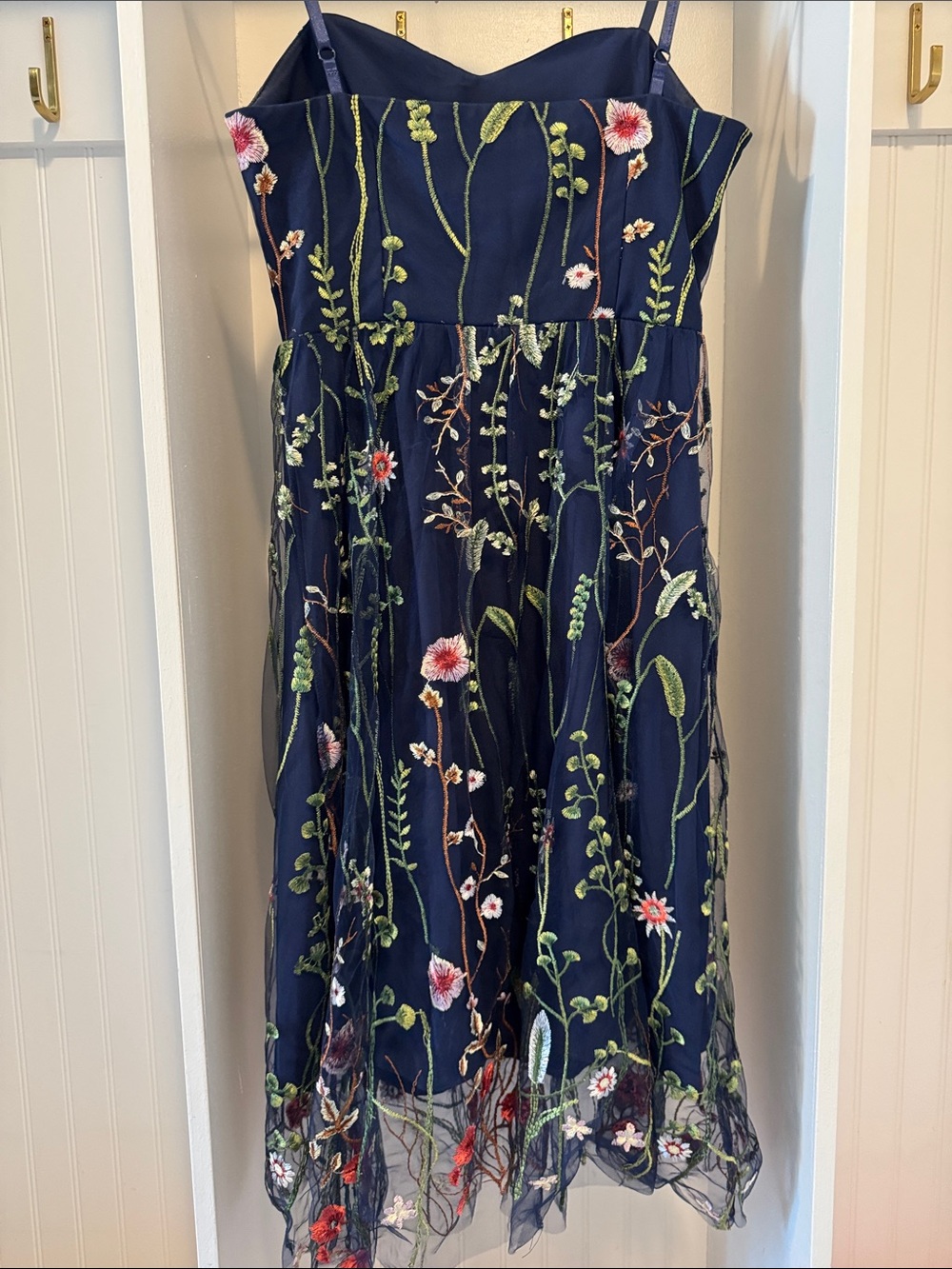 Charming Navy Floral Embroidered Dress - Picture 3 of 3